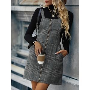 Tartan plaid O ring Zipper Overall Dress (Without Tee) gray NWT